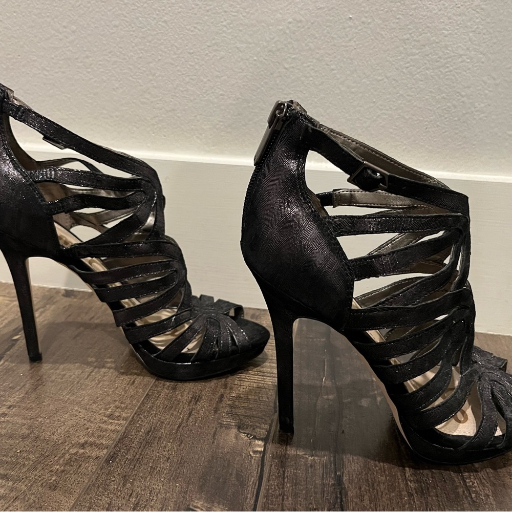 Strappy Sam Edelman black heels with metallic detail